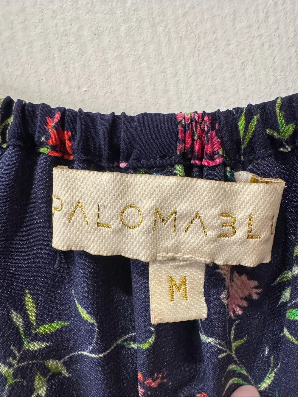 Paloma Blue Navy Blue Floral Silk Eyelet Off Shoulder Wide Leg Jumpsuit Sz M - Picture 7 of 8